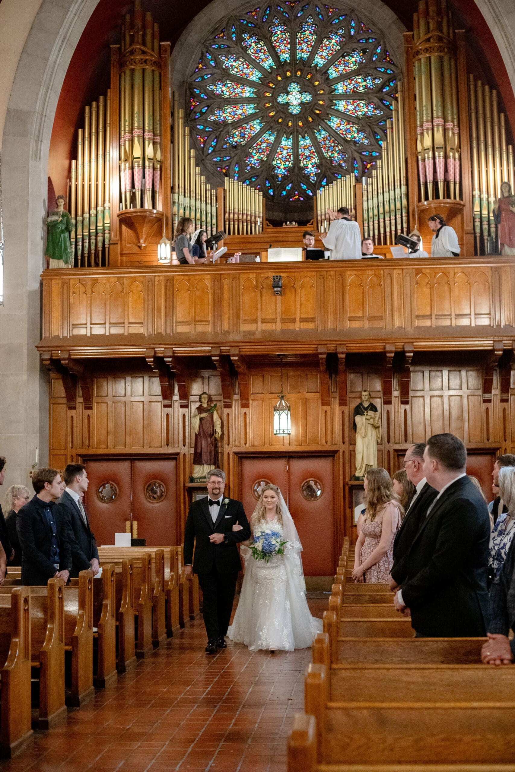 Bridal entrance of a traditional latin mass wedding ceremony 