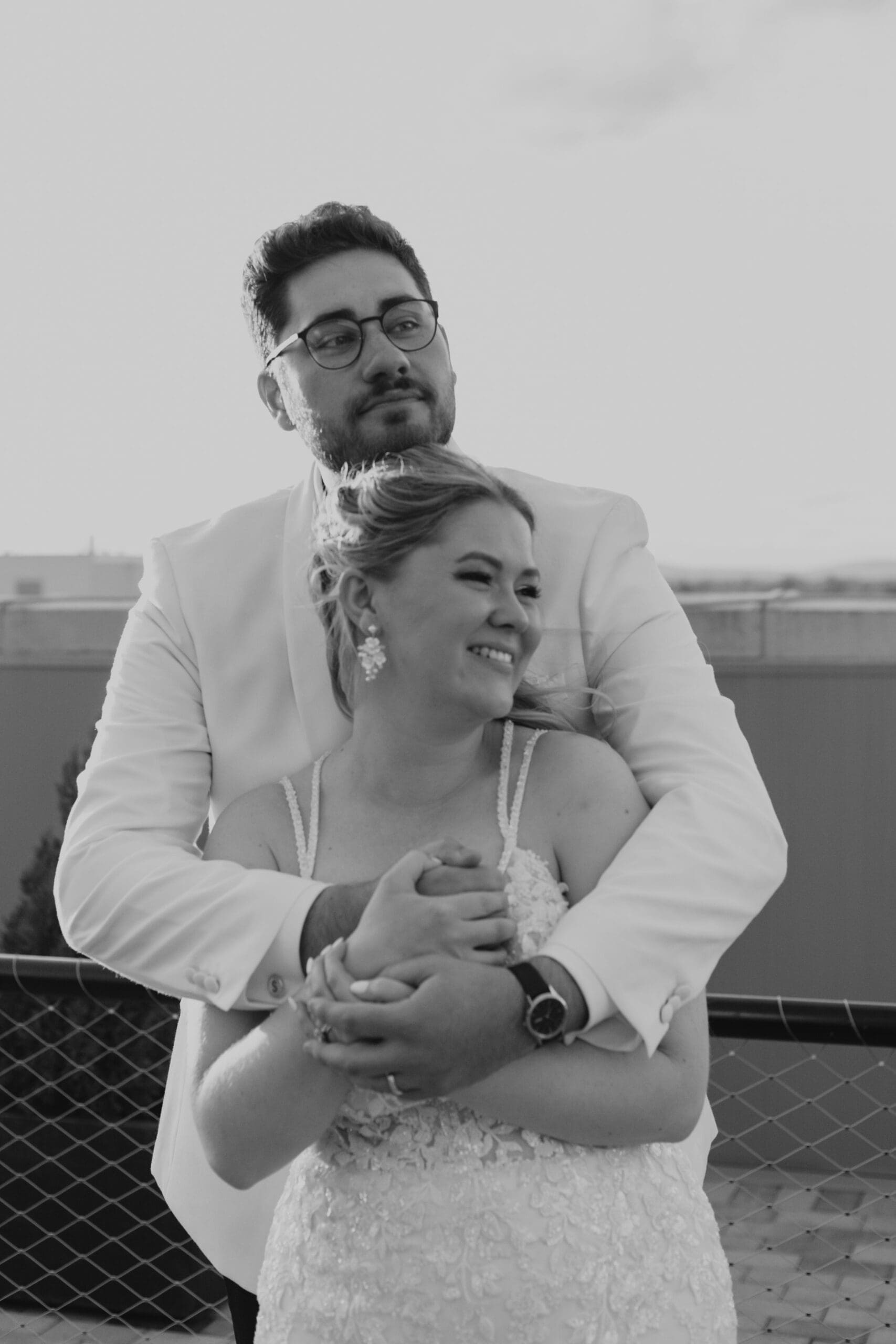 Bride and groom wedding portrait on the Yorktowne Rooftop, Downtown York, PA 