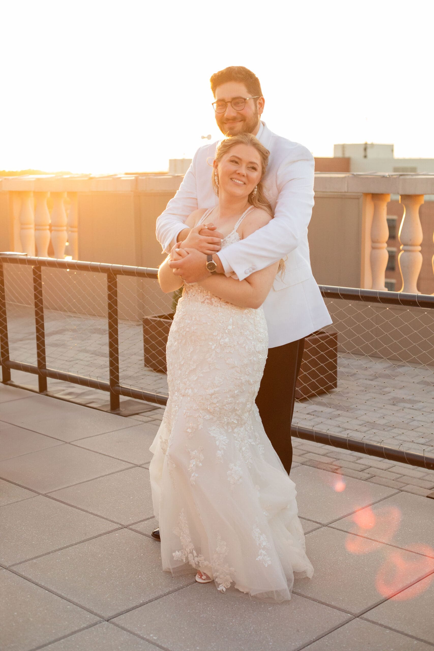 Bride and groom wedding portrait on the Yorktowne Rooftop, Downtown York, PA 