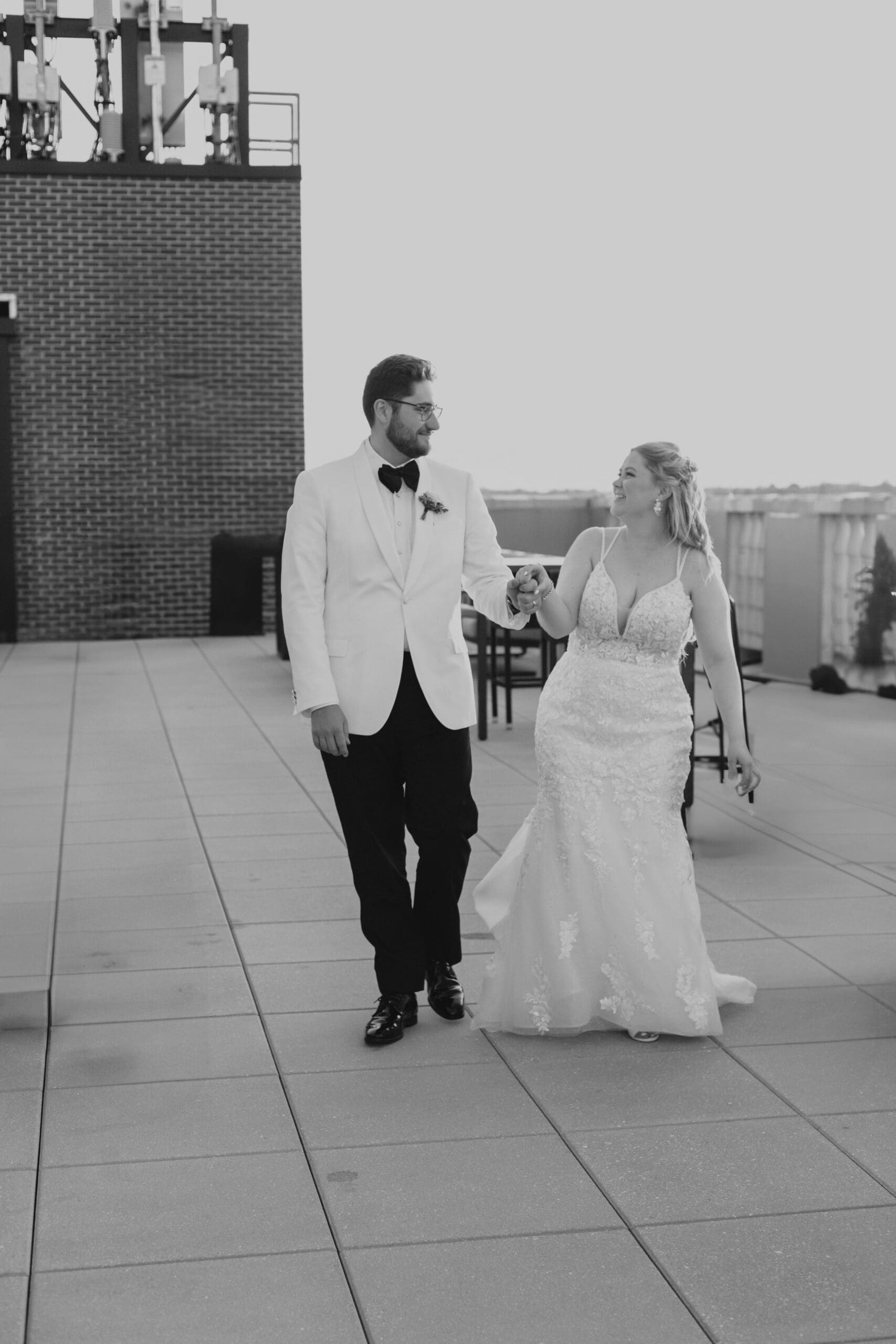 Bride and groom wedding portrait on the Yorktowne Rooftop, Downtown York, PA 
